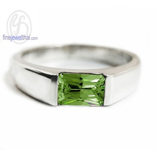 Finejewelthai-แหวนเพอริดอท-แหวนเงิน-แหวนพลอยแท้-แหวนประจำเดือนเกิด-Peridot-Birthstone-Silver-Ring-R1004pd