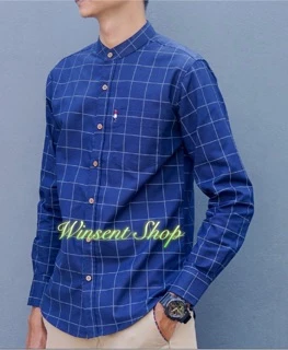👔เสื้อเชิ้ตคอจีนตารางแขนยาว👔ผ้าoxford ทรงสลิม คัตติ้งเนี๊ยบมากกกก