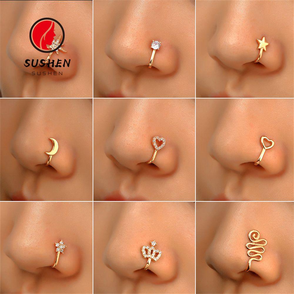 Sushen จิวจมูก แบบหนีบ ไม่ต้องเจาะ คริสตัล เครื่องประดับแฟชั่น สําหรับผู้หญิง และเด็กผู้หญิง