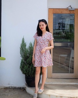 BUTTON DRESS bycottongardenbkk​ เดรสกระดุมแขนล้ำไหล่ (ไม่มีรอยต่อแขน&amp;ไหล่) อัพเดตลายใหม่ในแชท