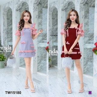 GN15180  **รบกวนสอบถามก่อนสั่งซื้อจ้า**  เดรสเปิดไหล่แขนพองอกติดโบว์ Dress