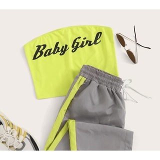 SHEIN [Ct.03] เกาะอก Baby girl Print สโลแกนมัลติคัลเลอร์กีฬา