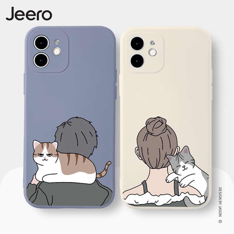 Jeero เคสคู่ เคสไอโฟน คู่รัก ขอบเหลี่ยมกันกระแทกซิลิโคนนุ่มการ์ตูนน่ารักตลก เคสโทรศัพท์ Compatible for iPhone 16 15 14 13 12 11 Pro Max SE 2020 X XR XS 8 7 Plus พลัส HFE707