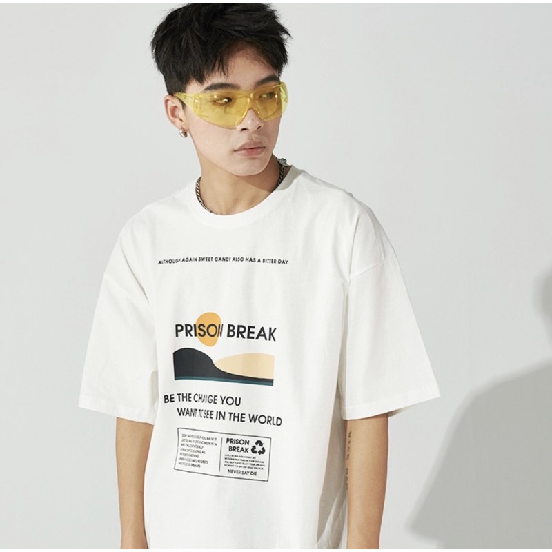 เสื้อยืดแขนสั้น เสื้อโอเวอไซส์ สกรีน PRISON BREAK  ผ้าคอตตอน100% ผ้าดีใส่สบาย