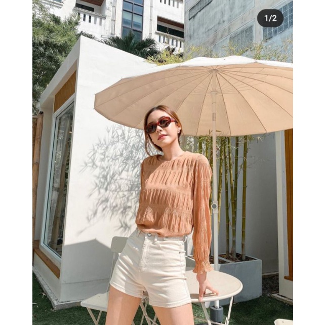 Yuyee top | Loukkhun.store เสื้อชีฟอง จีบย่น
