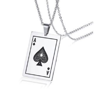 Kalung Rantai Silver dengan Liontin Bentuk Poker Monogram Ace of Spades Untuk Pria