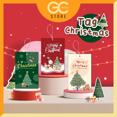 G002 การ์ด MERRY X'MAS การ์ดคริสต์มาส ของขวัญปีใหม่ พร้อมเจาะรู และสายคล้อง