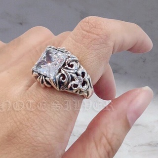 แหวนเงินแท้กอธิค ฝังเพชรพรีเมี่ยม 10*10mm Sterling Silver 925 NSRG2312