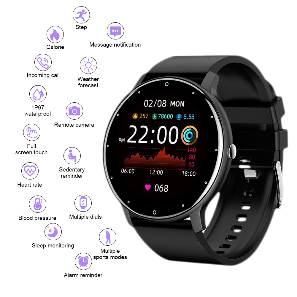 ZL02 Smartwatch UltraThin หน้าจอสัมผัสความละเอียดสูง Multilingual กีฬาฟิตเนส Tracker การตรวจสอบสุขภา