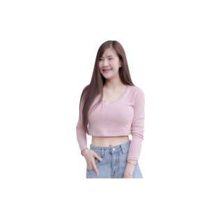 โปรโมชั่น : NEW มาใหม่จ้า เสื้อครอปคอวีเว้าหน้าแขนยาว
