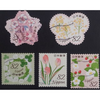 J289 แสตมป์ญี่ปุ่นใช้แล้ว ชุด Greetings Stamps - Spring ปี 2019 ใช้แล้ว สภาพดี ครบชุด 5 ดวง