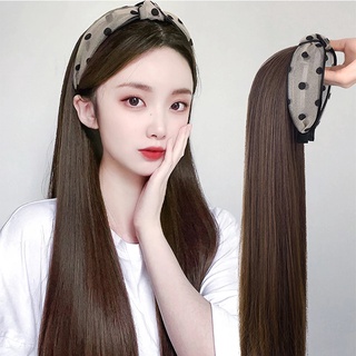 Wig Female Long Straight Hair Headdress Wig Headband One-Piece Half-Cover Lazy Headband Wig Female Half Headgear Net Red