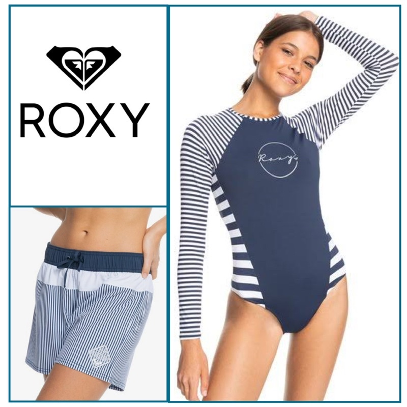 แท้ 💯% Used Once Roxy Swimwear size S set ชุดว่ายน้ำ กัน UV ครบชุด เสื้อแบบบอดี้สูท พร้อมกางเกงเข้าชุด ป้ายยังเก็บครบ