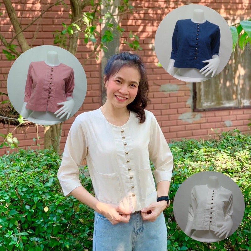 〰️‼️มีเก็บเงินปลายทาง‼️〰️เสื้อคอกลมแขนกระบอก〰️เสื้อผ้าฝ้ายพื้นเมืองผู้หญิง〰️