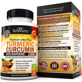 BioSchwartz, Premium Ultra Pure Turmeric Curcumin with Bioperine, 500 mg, 90 Veggie Caps