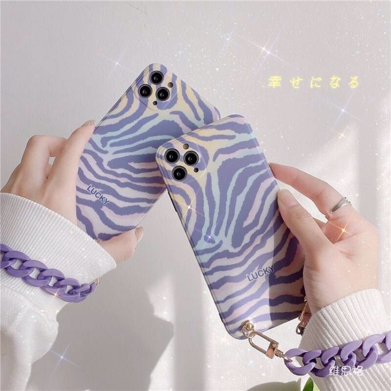 ลายม้าลายม่วง+โซ่คล้องมือ iphone 7-11promax