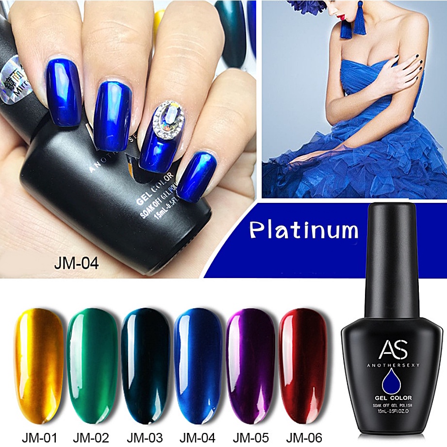 สีเจล สีทาเล็บ แพล็ตตินัม ของแท้!! AS 15ml. สีทาเล็บเกรดดี เม็ดสีแน่น รหัส JM พร้อมส่ง
