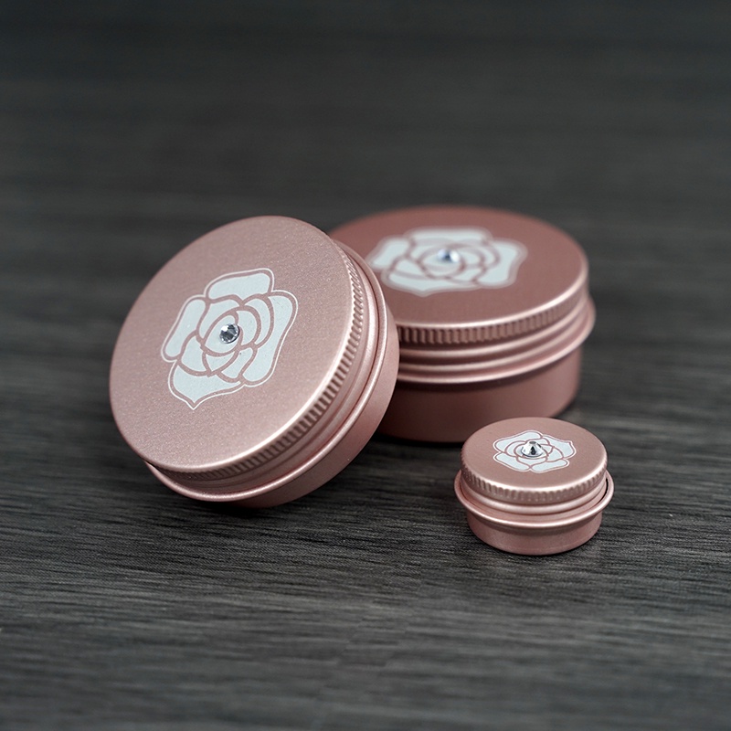 กล่องอลูมิเนียม สีโรสโกลด์ พร้อมเพชร 5 กรัม 10 กรัม 15 กรัม 30 กรัม 50 กรัม diy น้ํามันหอมระเหย ครีมทามือ ลิปสติก ลิปมาสก์ ฝังเพชร บรรจุขวดเปล่า สามารถปรับแต่งโลโก้ได้