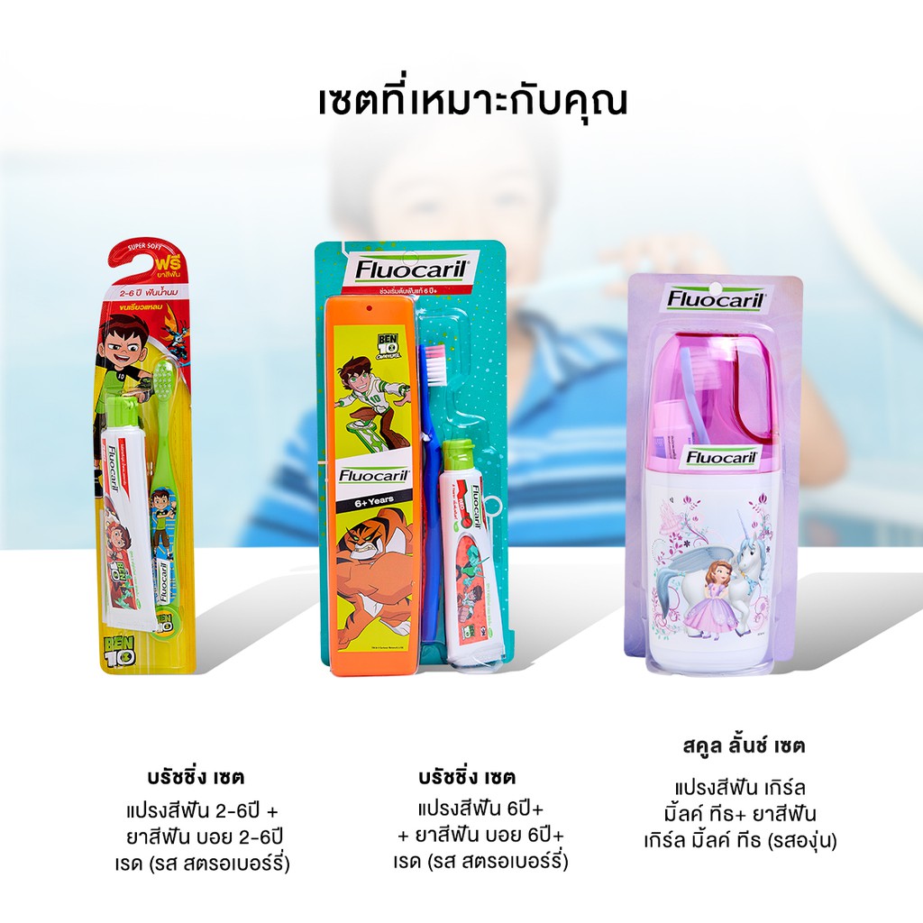 ฟลูโอคารีล คิดส์ ชุดแปรงฟัน+ยาสีฟัน สำหรับเด็ก รุ่นฟันน้ำนม