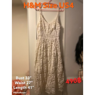 Used! H&amp;M เดรสลูกไม้สีครีม มีซับใน