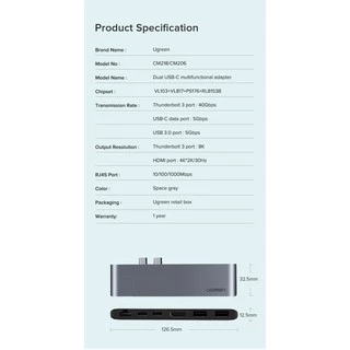 Ugreen Dual Type C to USB 3.0 HDMI Hub สําหรับ MacBook Pro 2018