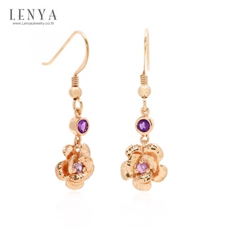 Lenya Jewelry ต่างหูดอกไม้ ตัวเรือนเงินแท้ 925 ชุบทองพิ้งค์โกลด์ ประดับด้วย อเมทีสต์ (Amethyst) และ แซฟไฟร์สีชุมพู