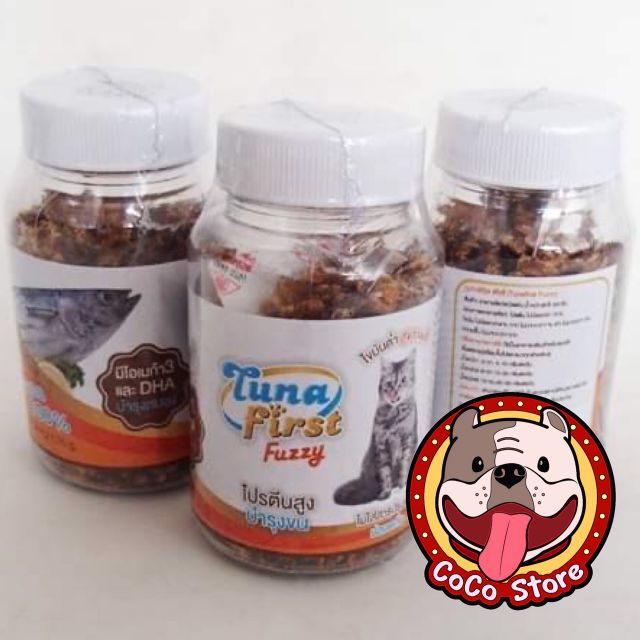 TunaFirst Fuzzy ปลาทูน่าอบแห้งป่น 
สำหรับน้องหมาและน้องแมว 35g.​ (3 กระปุก)​