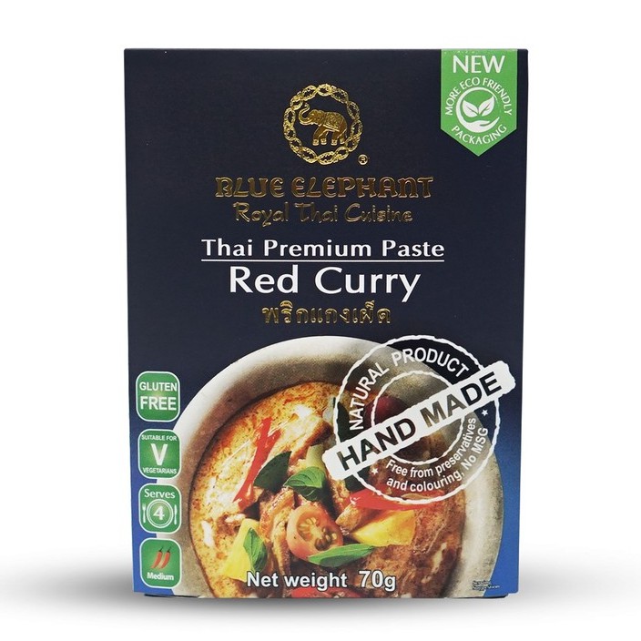 บลูเอเลเฟ่นท์ น้ำพริกแกงเผ็ด 70กรัม Blue Elephant Red curry paste 70g 1 กล่อง 12 ชิ้น