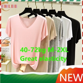 พร้อมส่ง เสื้อยืดลําลอง ผ้าฝ้าย แขนสั้น คอวี ทรงหลวม สําหรับสตรี