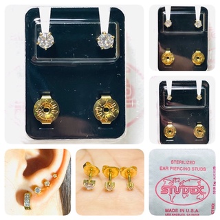 ของแท้100%STUDEX earrings for sensitive ต่างหูเพชรczสำหรับผิวแพ้ง่าย วัสดุสแตนเลสแท้เกรดเครื่องมือแพทย์หุ้มทองบริสุทธิ์