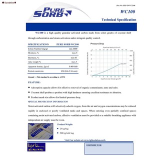 ✾✑✿Sunshine✽สารกรองน้ำ คาร์บอน Activated Coconut shell Carbon (Food Grade) PURE SORB WC100 บรรจุ 1 ลิตร