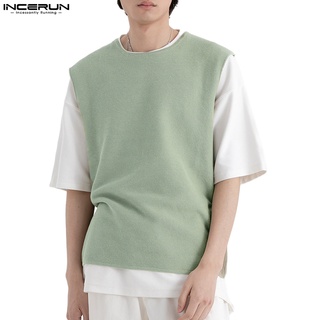 Incerun เสื้อกล้าม แขนกุด สีพื้น สไตล์เรียบง่าย ใส่ไปคลับ สําหรับผู้ชาย