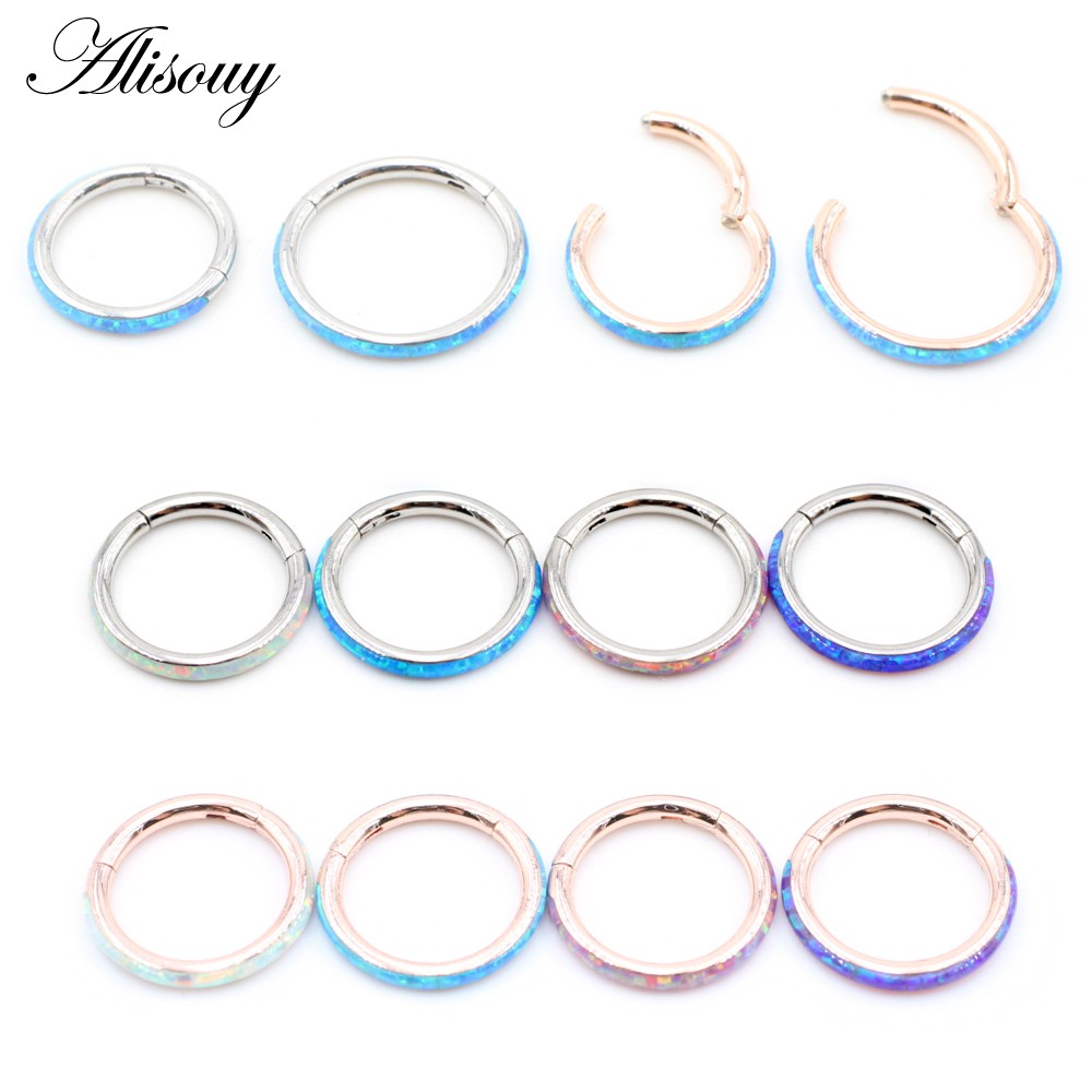 Alisouy 1 ชิ้น 316 ลิตร สเตนเลส โอปอล กระดูกอ่อน ต่างหู กริ๊บ จมูก แหวน ห่วง ส่วนแหวน เครื่องประดับเจาะ ประจําวัน