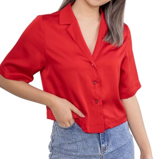 CALLA CREATIV เสื้อเชิ้ต ผู้หญิง ผ้าซาติน แขนสั้น สีแดง Ayla Top - Red