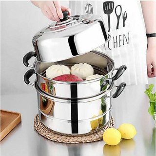 ชุดหม้อนึ่งสแตนเลสทรงสูง สองชั้น Double layer stainless steel steamer**พร้อมส่ง**