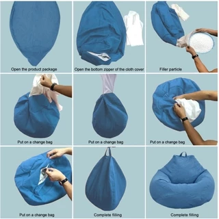 bean bag S/M/L/XL เฟอร์นิเจอร์ห้องนอนที่ทันสมัยสีทึบถุงถั่วเดี่ยวผ้าคลุมโซฟาแบบขี้เกียจ DIY ตกแต่งภายใน (ไม่มีการเติม)