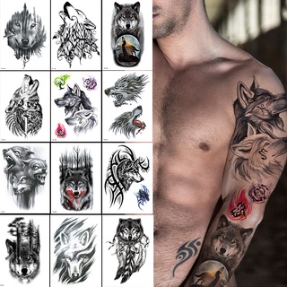 【Magic Tattoo】สติกเกอร์รอยสักชั่วคราว ลายสัตว์ป่า หมาป่า เฮนน่า แขนหมาป่า สําหรับผู้หญิง ผู้ชาย