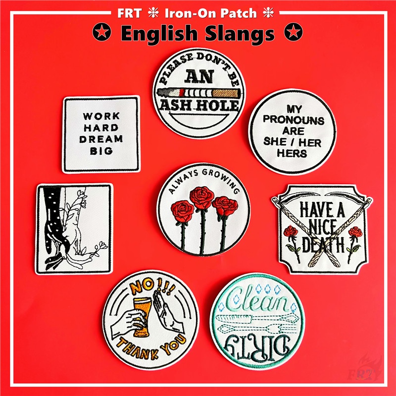 แผ่นแพทช์เหล็ก ภาษาอังกฤษ แผ่นแพทช์รีดติดเสื้อ DIY 1 ชิ้น