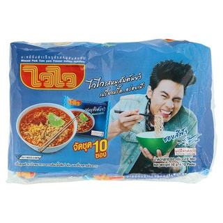 ไวไว บะหมี่กึ่งสำเร็จรูป รสหมูสับต้มยำ 60กรัม x 10 ซอง/Wai Wai Instant Noodles Tom Yum Pork Flavor 60 g. X 10 sachets