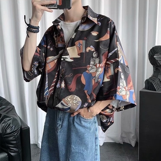 Korean Loose Trendy Casual Top Hawaiian Summer Thin Floral Shirt Men