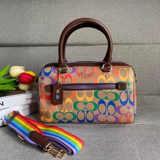 ส่งฟรี🔥 กระเป๋าถือทรงหมอน Coach CA615 Rowan In Rainbow