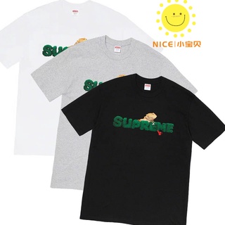 เสื้อยืดผ้าฝ้ายพิมพ์ลายSupreme Lizard Tee lizard green plant letter LOGO printed T-shirt men and women short sleeves