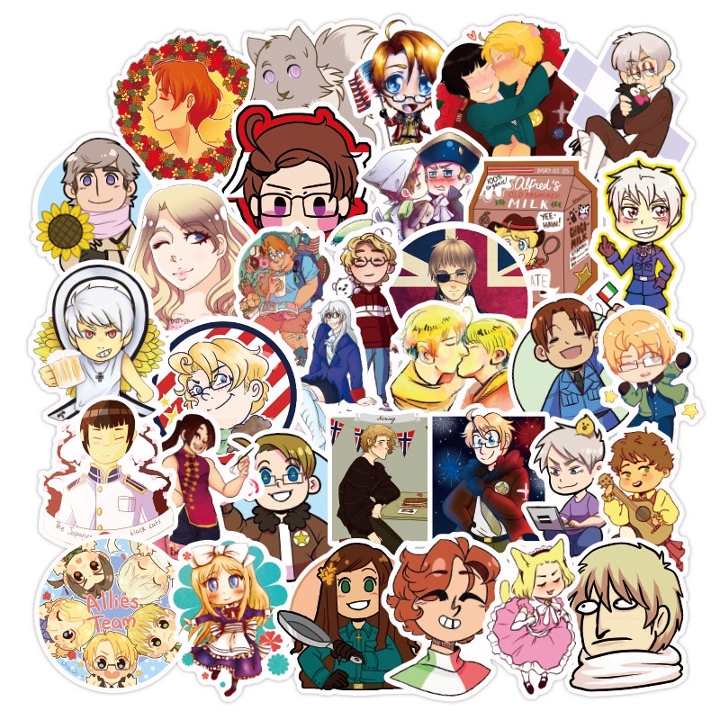 สติ๊กเกอร์ Hetalia Axis Powers 60 ตัวกดไหมลอกและติดที่แตกต่างกัน/สติ๊กเกอร์พลังแกน Hetalia