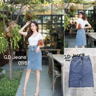 G.D.Jeans รุ่น 01987#กระโปรงยีนส์ผ้าด้านทรงเอความยาว22นิ้วเปิดกระดุมหน้าสี่เม็ดผ่าหน้า 💦💦