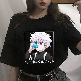 สุภาพสตรีเสื้อยืด Tops Kawaii Hunter X Hunter เสื้อยืด Killua Zoldyck เสื้อยืดคอกลมสลิมอะนิเมะมังงะเสื้อยืดพิมพ์ผู้หญิง