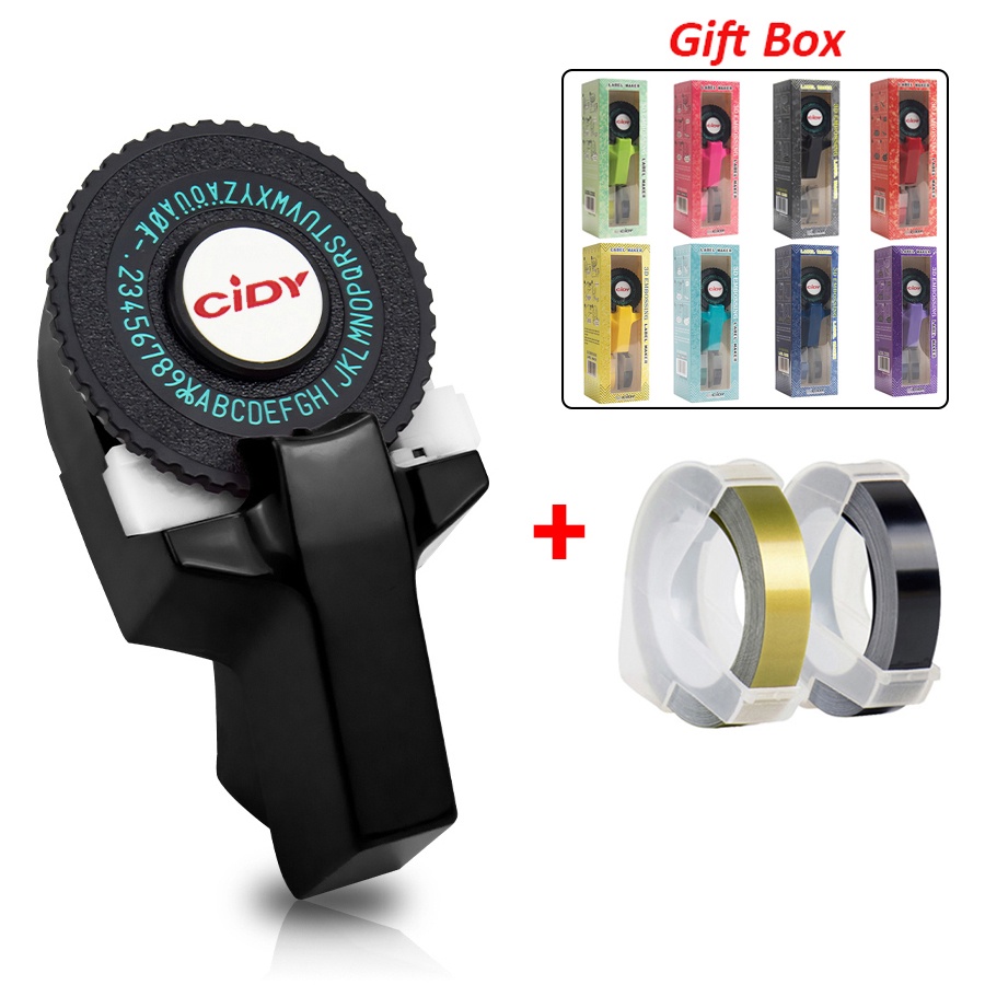Multicolor CIDY Label Maker ฟรี 2 เทป (9 มม.x 3mtrs) เครื่องพิมพ์ดีดด้วยตนเอง, หรือ 3 ชิ้น 9 มิลลิเมตร 3D ลายนูนเติม