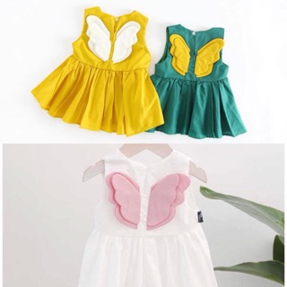 เดรสปีกนางฟ้า มีซิปหลัง มี3 สี 👉เหลืองปีกขาว,ขาวปีกชมพู,เขียวปีกเหลือง