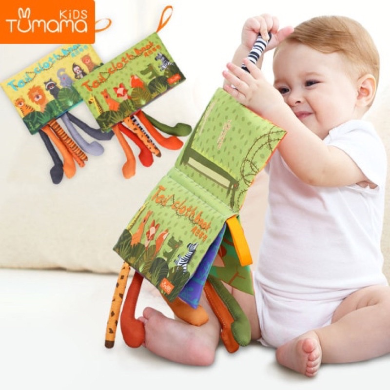 Jollybaby TUMAMA soft play touch & feel ยางกัดหางสัตว์เด็กทารกเด็กกิจกรรมผ้าหางหนังสือนุ่ม