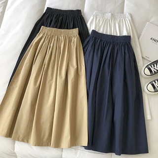 ins Hong Kong style solid color tooling skirt female 2021 summer new Korean style student all-match high-waisted a-line long skirt