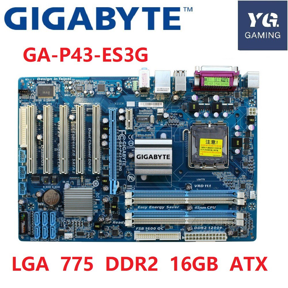 GIGABYTE GA-P43-ES3G Desktop Motherboard P43 Socket LGA 775 For Core 2 Pentium D DDR2 16G ATX Original Used Mainboard